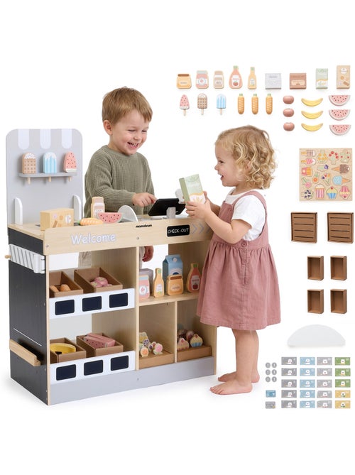 Houten speelgoedwinkel kind kassa scanner 60 accessoires mamabrum - Kiabi Houten speelgoedwinkel kind kassa scanner 60 accessoires mamabrum - Kiabi