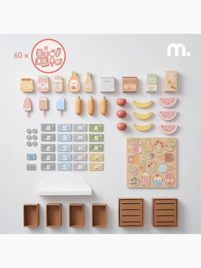 Houten speelgoedwinkel kind kassa scanner 60 accessoires mamabrum N.v.t. - Kiabi