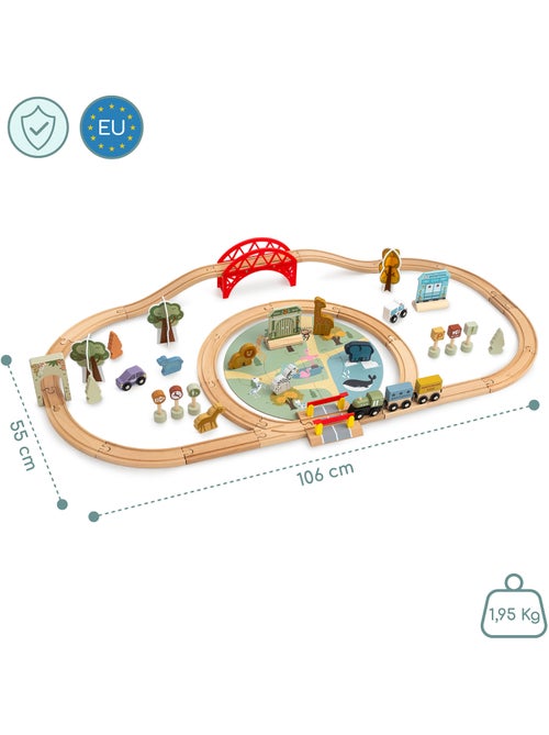 Houten treinbaan kind 106x55cm zoo safari puzzel spoor diertjes mamabrum - Kiabi Houten treinbaan kind 106x55cm zoo safari puzzel spoor diertjes mamabrum - Kiabi