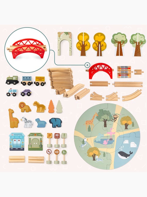 Houten treinbaan kind 106x55cm zoo safari puzzel spoor diertjes mamabrum - Kiabi Houten treinbaan kind 106x55cm zoo safari puzzel spoor diertjes mamabrum - Kiabi