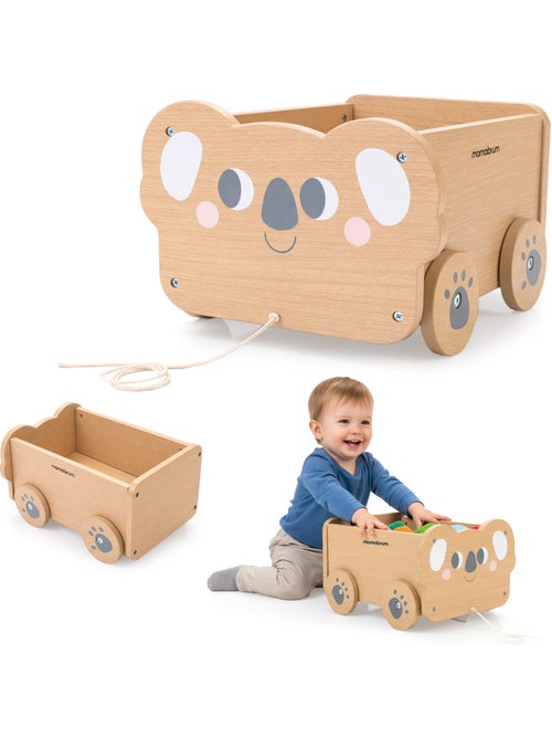 Houten trekkar kind 30x26cm speelgoedkist koala mamabrum - Kiabi