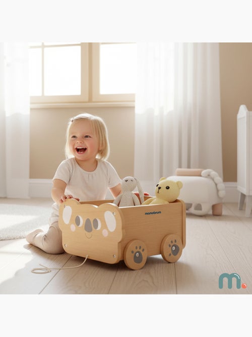 Houten trekkar kind 30x26cm speelgoedkist koala mamabrum - Kiabi
