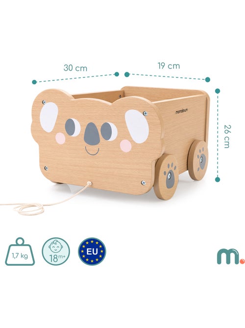 Houten trekkar kind 30x26cm speelgoedkist koala mamabrum - Kiabi