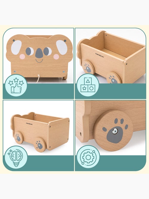 Houten trekkar kind 30x26cm speelgoedkist koala mamabrum - Kiabi