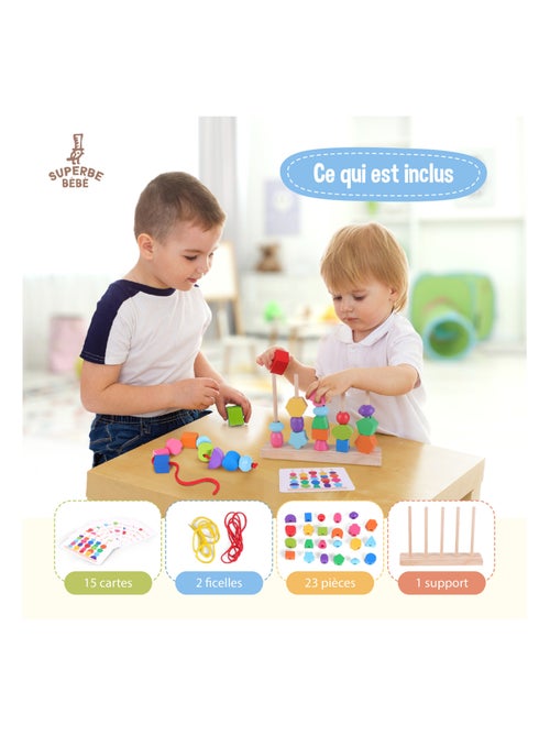 Houten vormen om te stapelen en te sorteren - Educatief speelgoed | SUPERBE BEBE - Kiabi