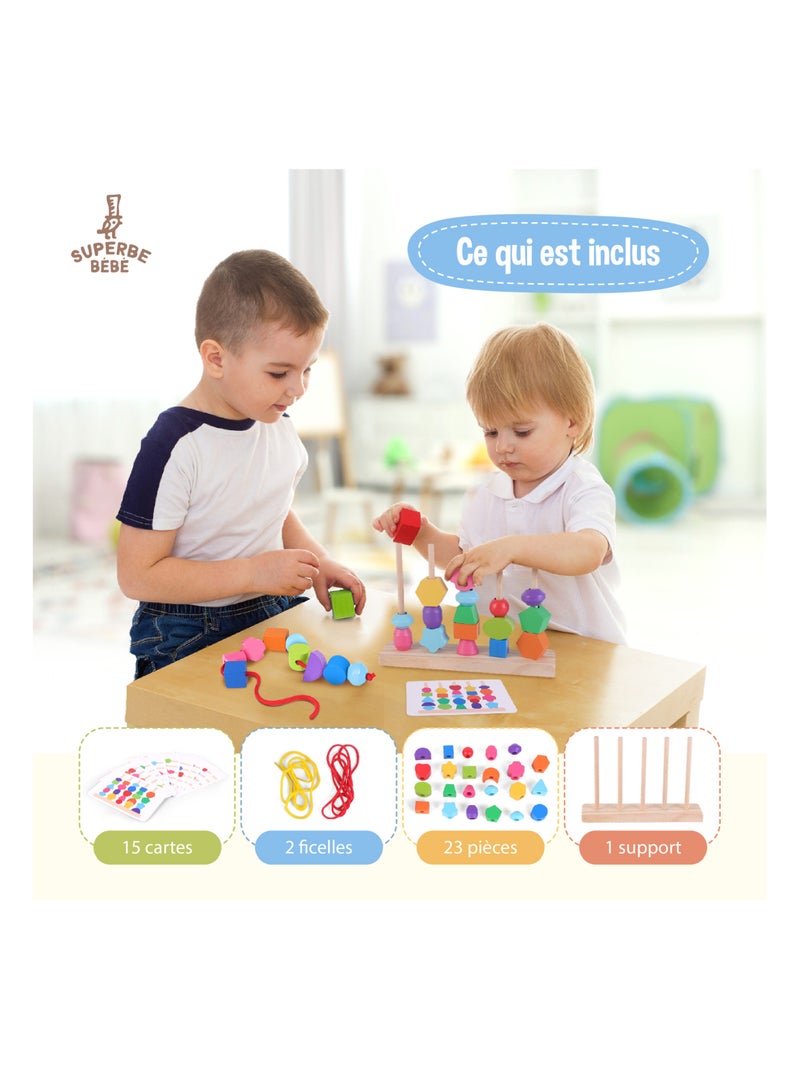 Houten vormen om te stapelen en te sorteren - Educatief speelgoed | SUPERBE BEBE N.v.t. - Kiabi
