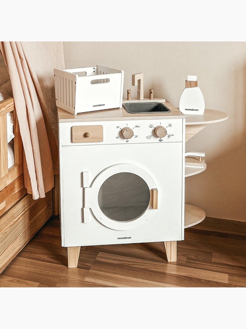 Houten wasmachine kind 65x29cm strijkijzer wasmand speelgoed mamabrum N.v.t. - Kiabi