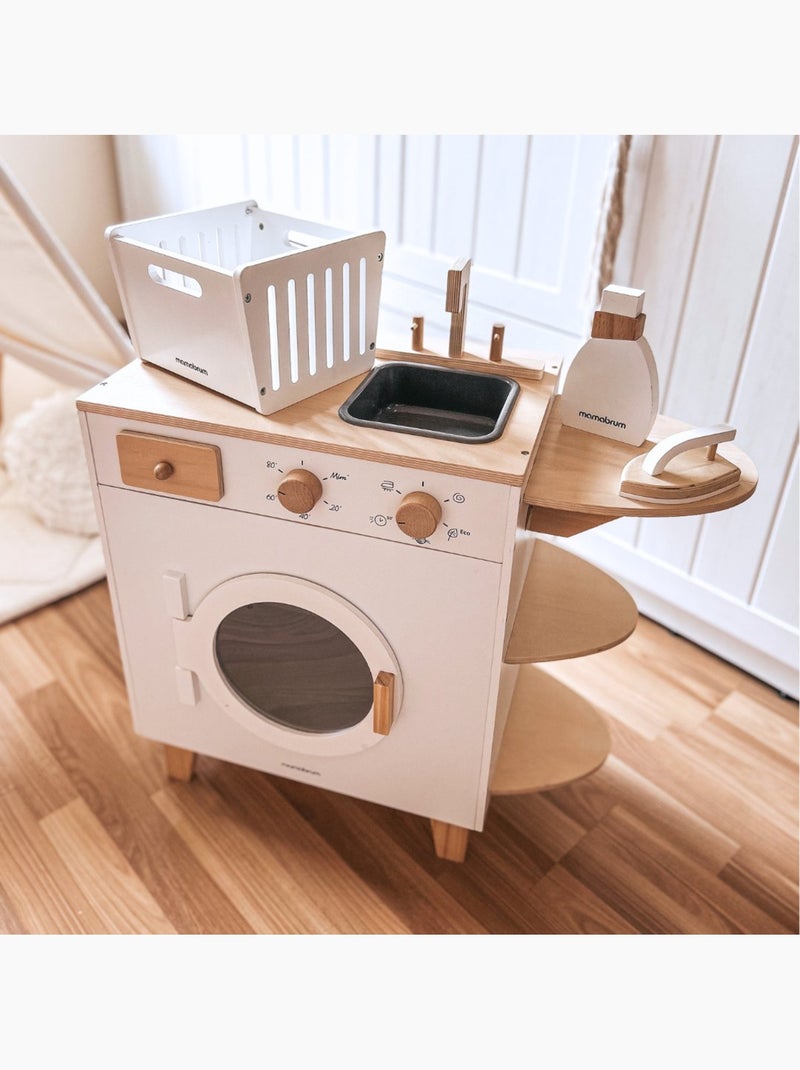 Houten wasmachine kind 65x29cm strijkijzer wasmand speelgoed mamabrum N.v.t. - Kiabi
