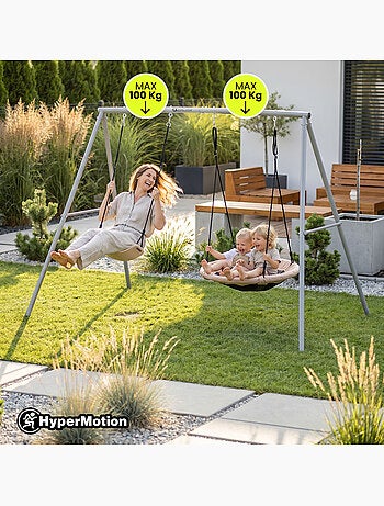 Hypermotion 2-in-1 dubbele tuinschommel met nestschommel en zitje