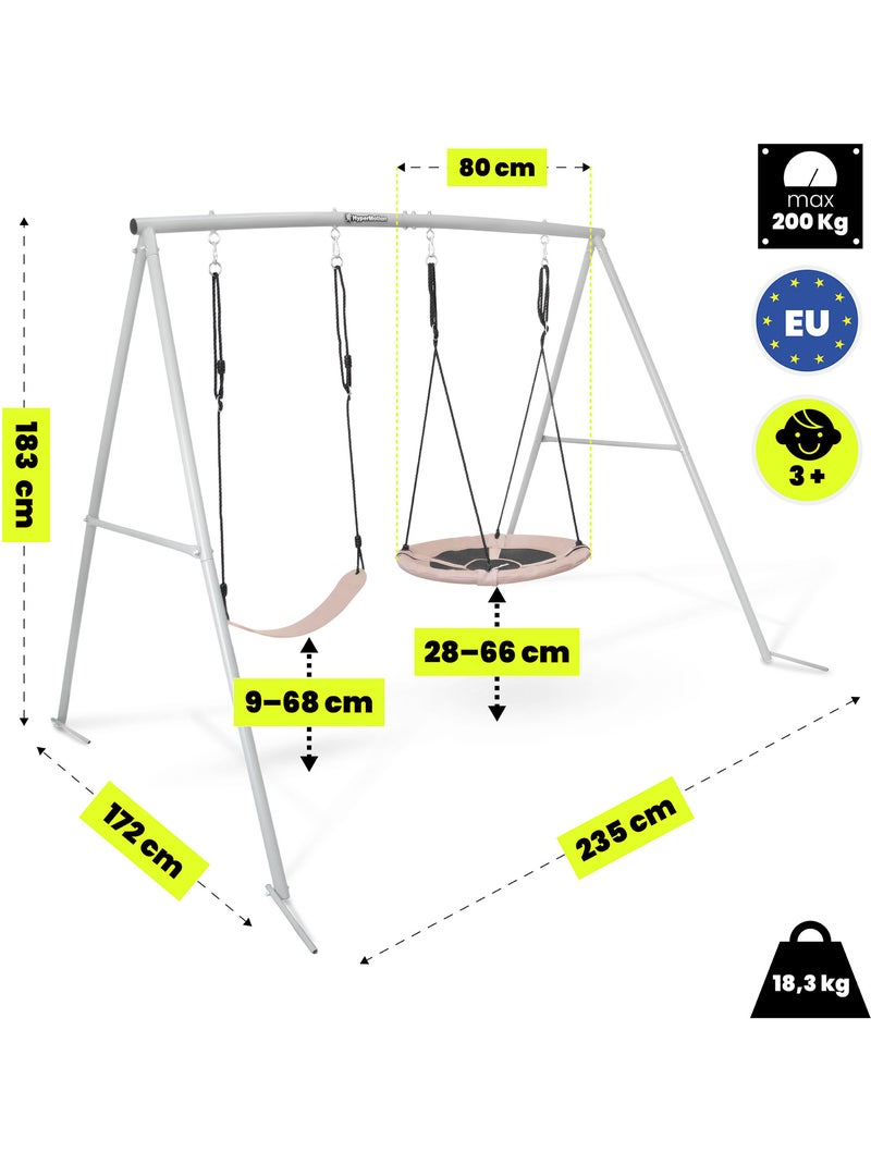 Hypermotion 2-in-1 dubbele tuinschommel met nestschommel en zitje Beige - Kiabi