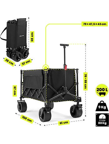 Hypermotion xl 200 l opvouwbare transportwagen met terreinwielen, 80 kg draagvermogen