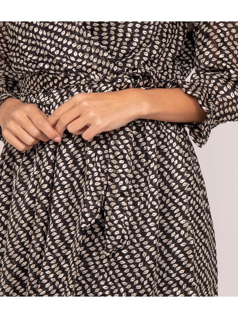 IBURN jurk met patroon, kort model Zwart - Kiabi