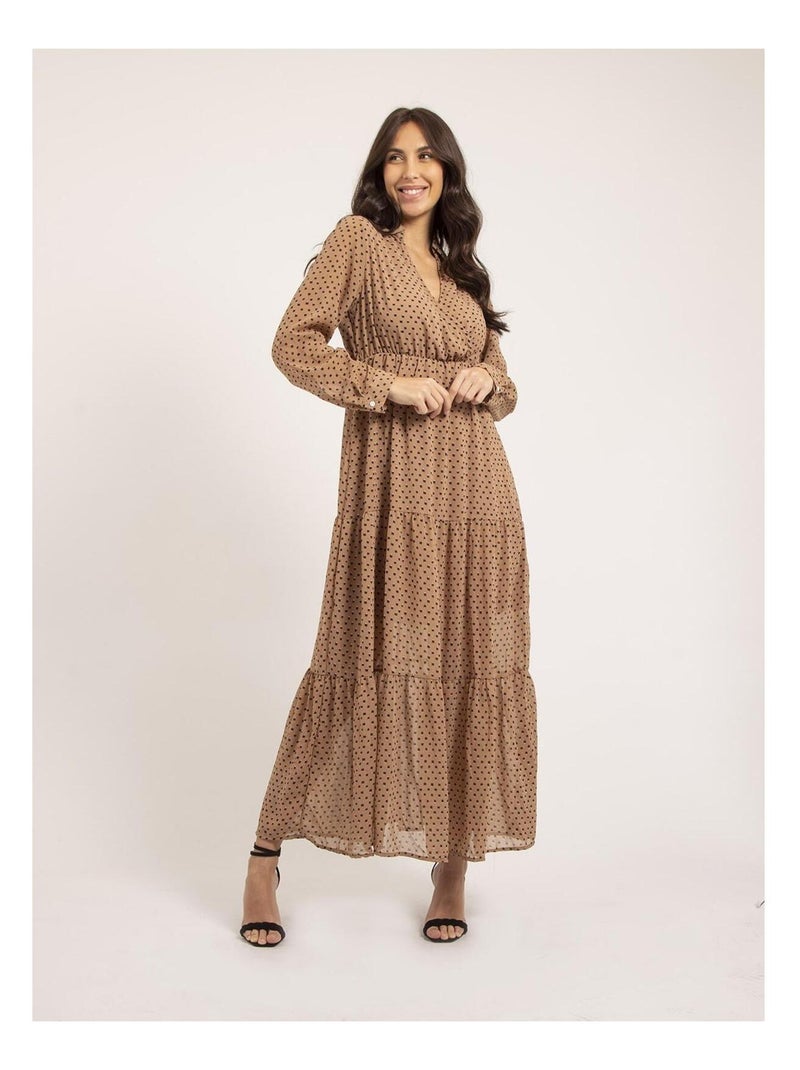 Idyana lange jurk met patroon Beige - Kiabi