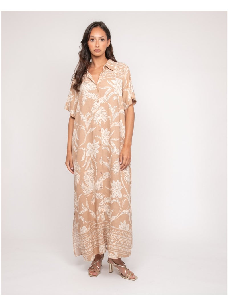 Iliago lange overhemdjurk met patroon Beige - Kiabi
