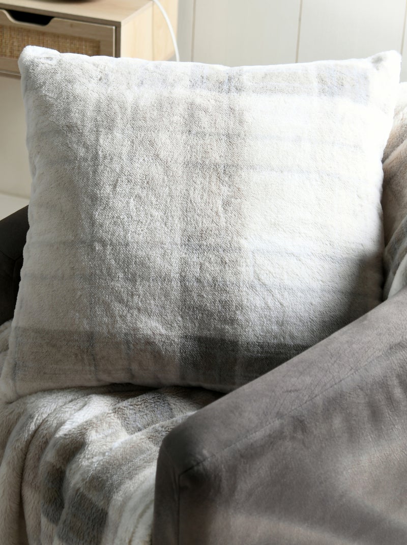 Imitatie bont tartan kussen Beige - Kiabi
