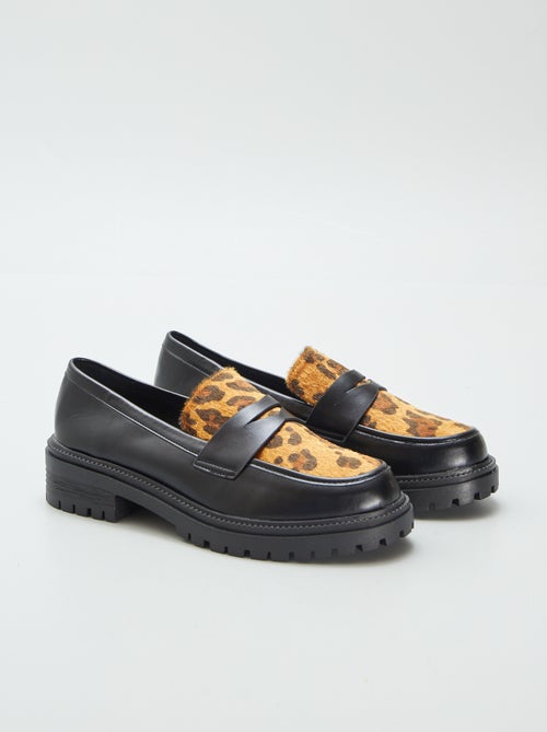 Imitatieleren loafers met luipaardprint - Kiabi