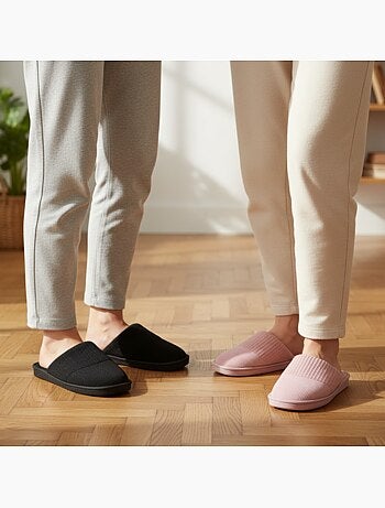 INFINITIF PARIS Dames Pantoffels Muiltjes Set 2 Paar Geribbelde Schacht Schuimzool