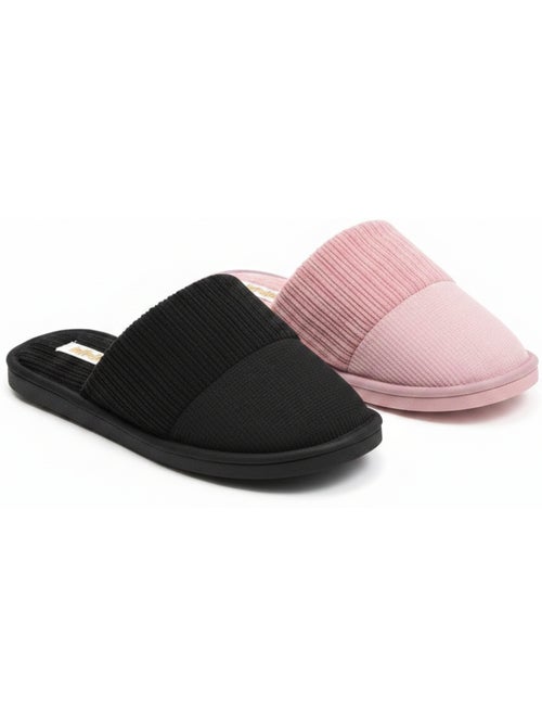 INFINITIF PARIS Dames Pantoffels Muiltjes Set 2 Paar Geribbelde Schacht Schuimzool - Kiabi