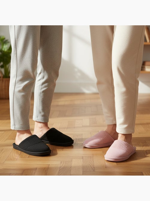 INFINITIF PARIS Dames Pantoffels Muiltjes Set 2 Paar Geribbelde Schacht Schuimzool - Kiabi