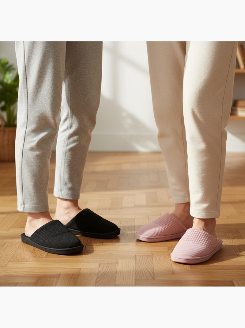 INFINITIF PARIS Dames Pantoffels Muiltjes Set 2 Paar Geribbelde Schacht Schuimzool Zwart Roze - Kiabi