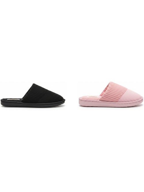 INFINITIF PARIS Dames Pantoffels Muiltjes Set 2 Paar Geribbelde Schacht Schuimzool - Kiabi