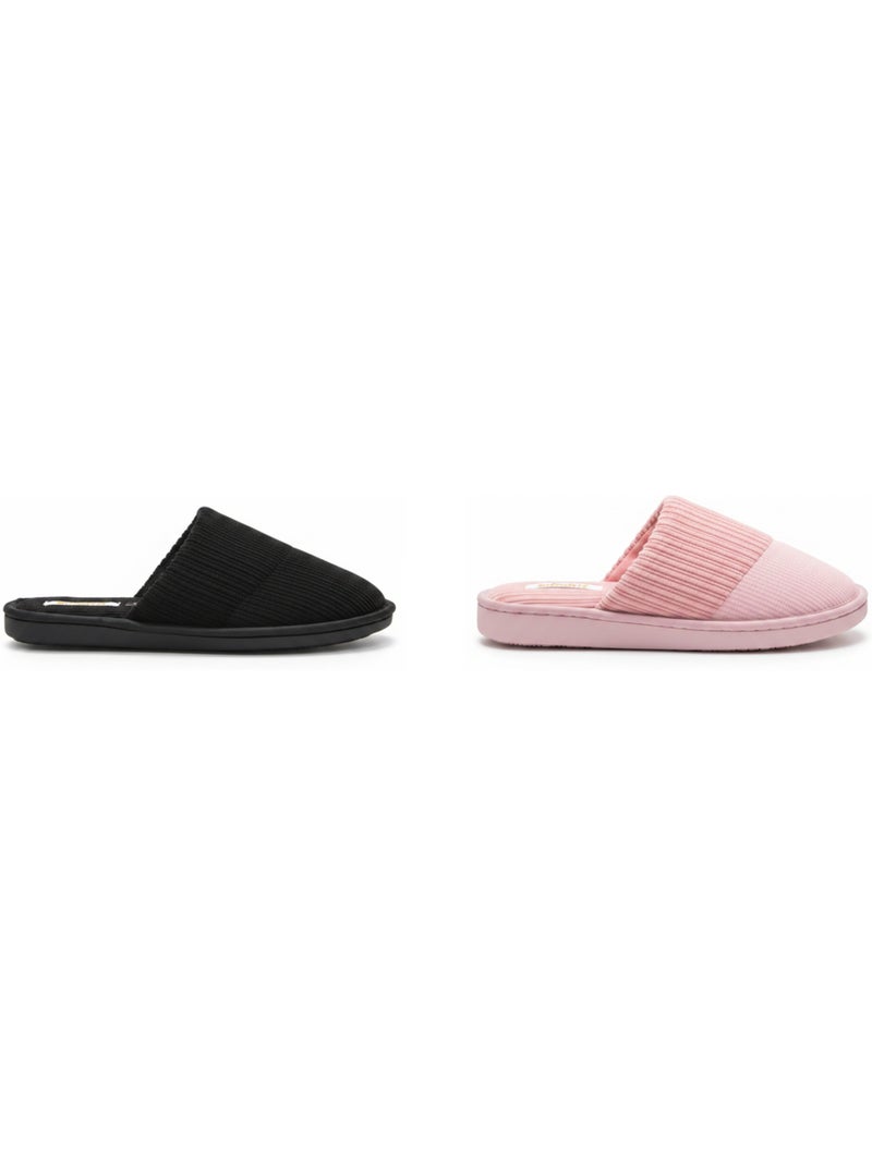 INFINITIF PARIS Dames Pantoffels Muiltjes Set 2 Paar Geribbelde Schacht Schuimzool Zwart Roze - Kiabi