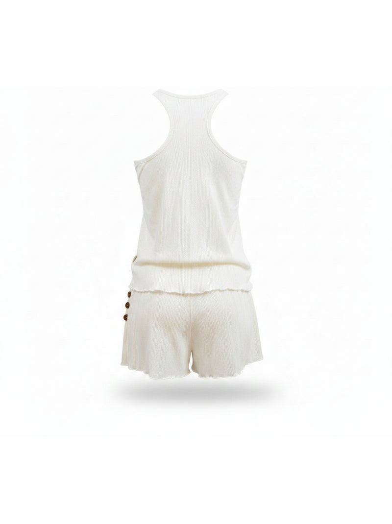 INFINITIF PARIS Dames Pyjama Gebreid Set Hemdtop en Korte Broek Ecru - Kiabi