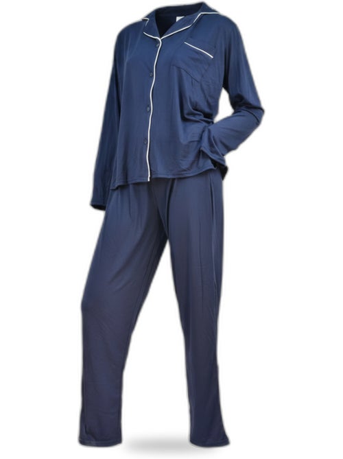 INFINITIF PARIS Dames Pyjama Lang Overhemd Kraag Paspel Wit - Kiabi INFINITIF PARIS Dames Pyjama Lang Overhemd Kraag Paspel Wit - Kiabi