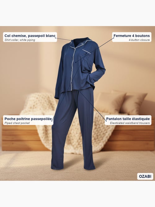INFINITIF PARIS Dames Pyjama Lang Overhemd Kraag Paspel Wit - Kiabi INFINITIF PARIS Dames Pyjama Lang Overhemd Kraag Paspel Wit - Kiabi