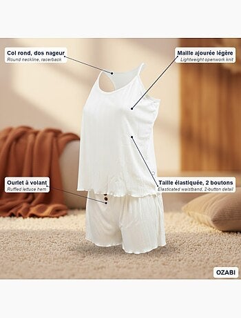 INFINITIF PARIS Ensemble Pyjama Short Femme Débardeur et Short Maille Douce