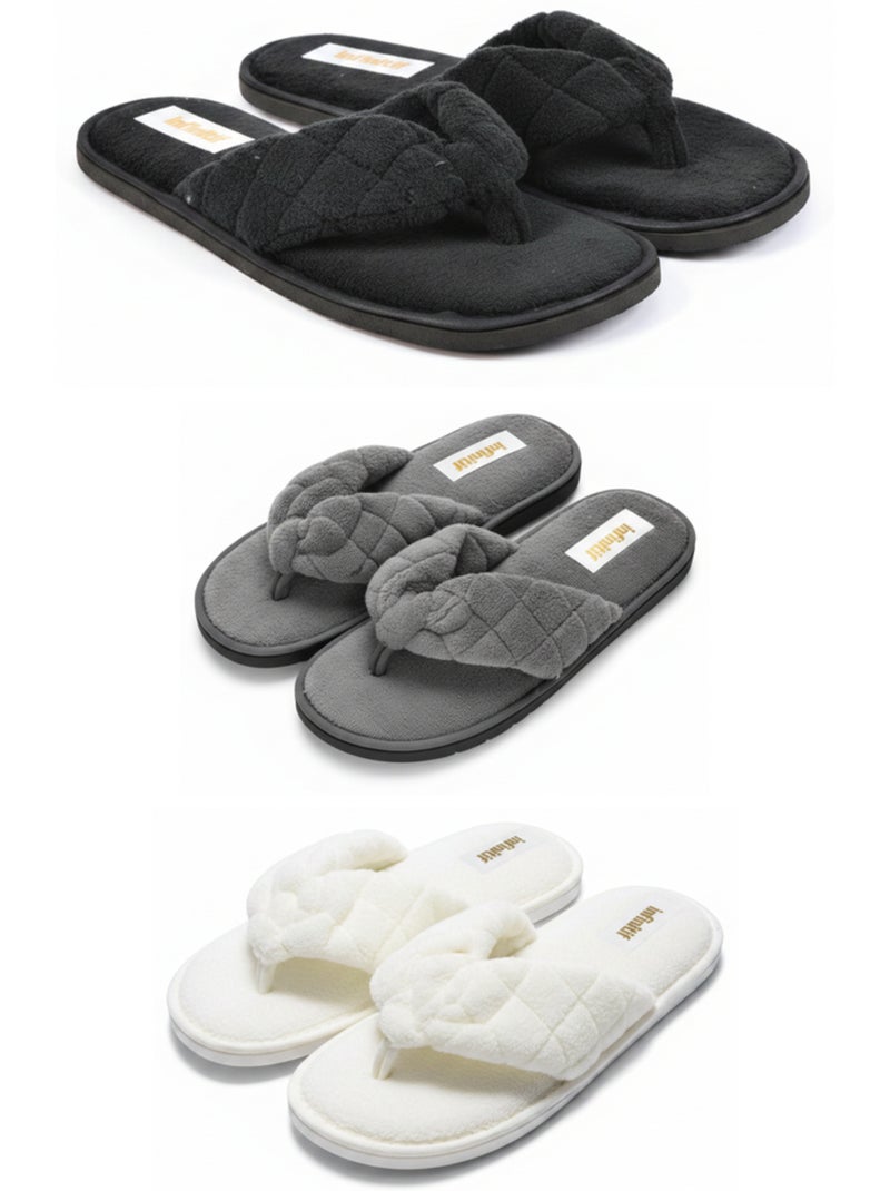 INFINITIF PARIS Pantoffels Slippers Badstof Dames Set 3 Paar Zwart Grijs Wit - Kiabi