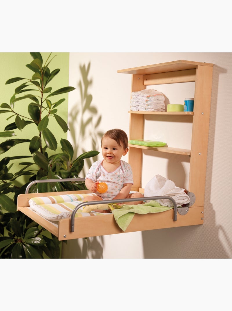 Inklapbare wandaankleedtafel + aankleedkussen 'Dschungelbaby' - ROBA Natuurlijk hout - Kiabi