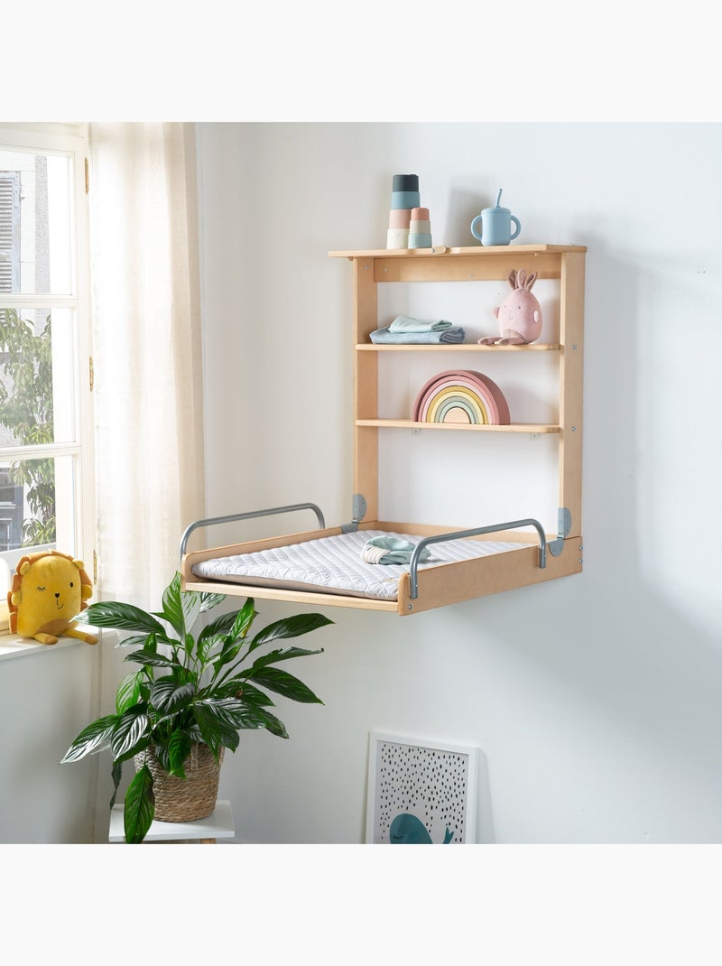 Inklapbare wandaankleedtafel + waterafstotend aankleedkussen 'Roba style' Natuurlijk hout - Kiabi