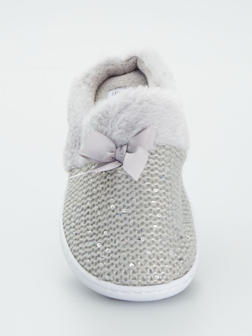 Instappantoffels van glanzend tricot grijs - Kiabi