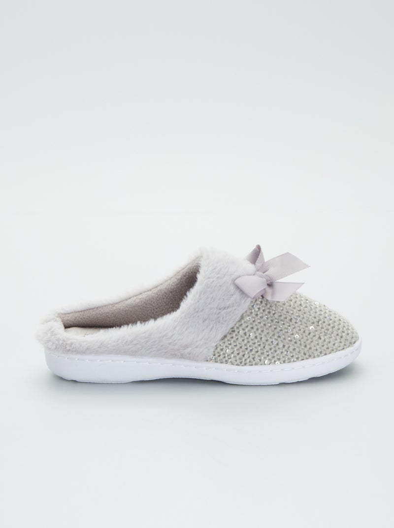Instappantoffels van glanzend tricot grijs - Kiabi