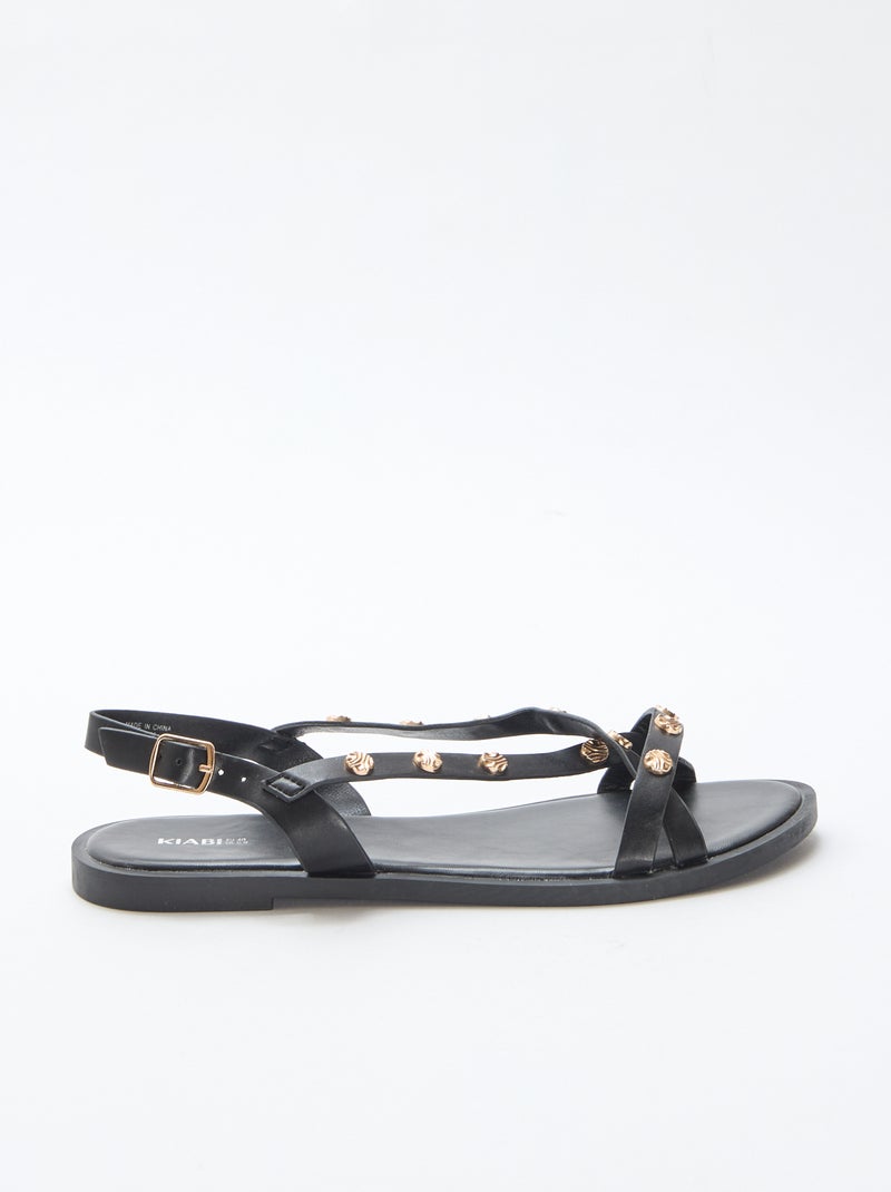 Instappers met bandjes en glanzende studs Zwart - Kiabi