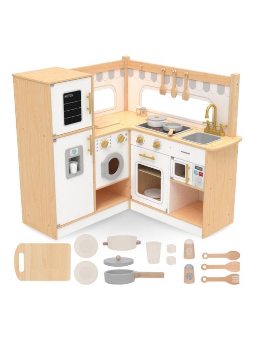Interactieve houten speelkeuken met koelkast en microgolfoven mamabrum - Kiabi Interactieve houten speelkeuken met koelkast en microgolfoven mamabrum - Kiabi