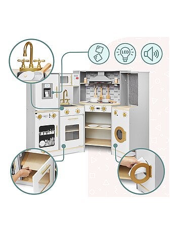 Interactieve houten speelkeuken met led en wasmachine mamabrum