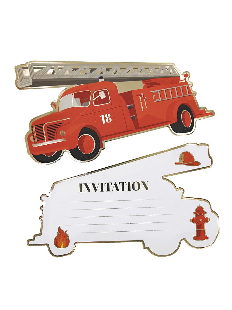 Invitations pour une fête sur le thème 'pompiers' rouge - Kiabi