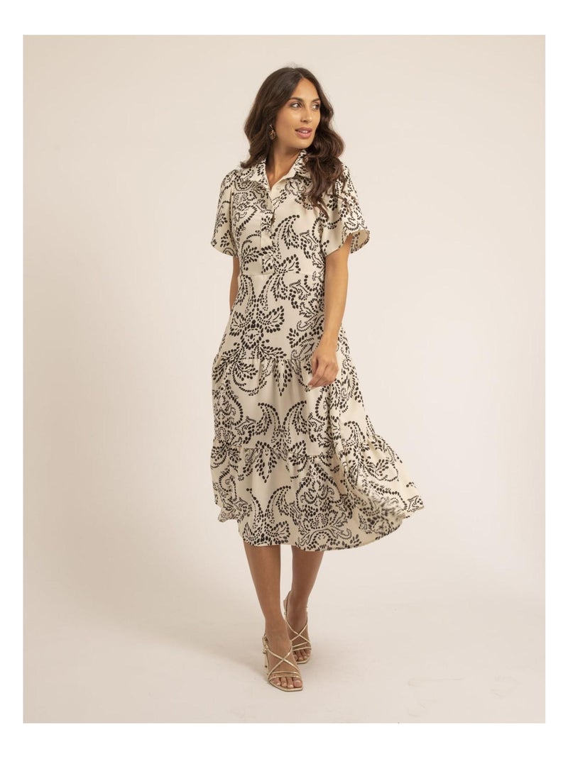 Ionela midi-jurk met patroon Wit - Kiabi