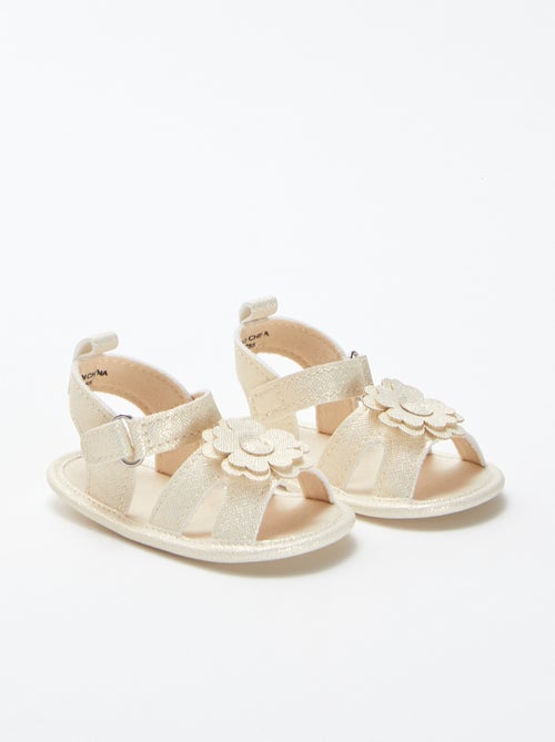 Iriserende sandalen met klittenband en bloemdetail - Kiabi