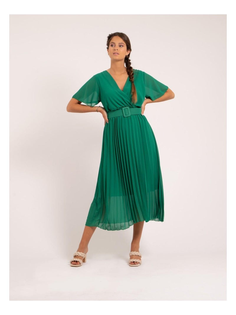 Isala midi-jurk en riem Groen - Kiabi