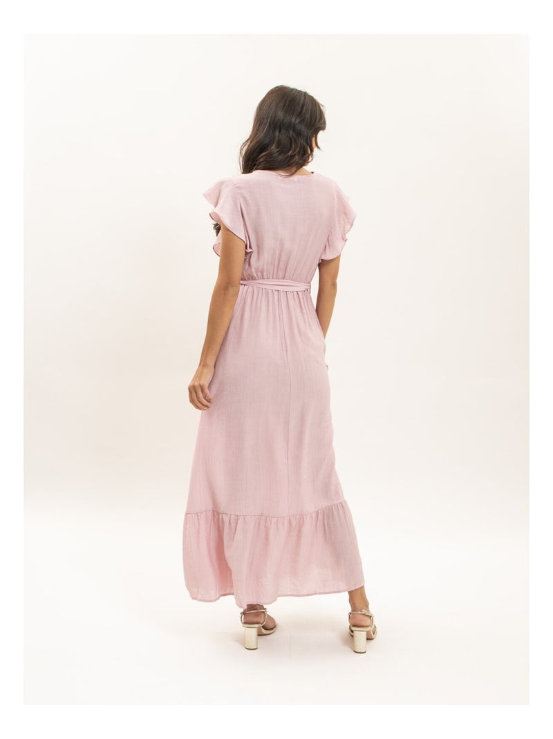 Iteria maxi-jurk met wikkelstijl en riem Roze - Kiabi