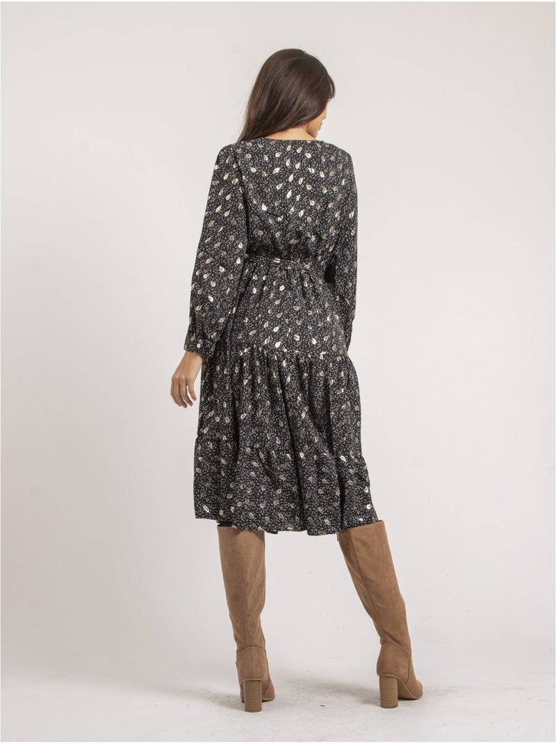 Ivelia midi-jurk met patroon Zwart - Kiabi