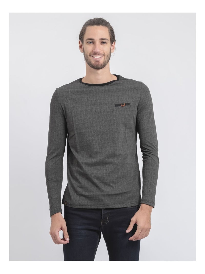 JACOU T-shirt met lange mouwen en ronde hals van puur katoen Kaki - Kiabi