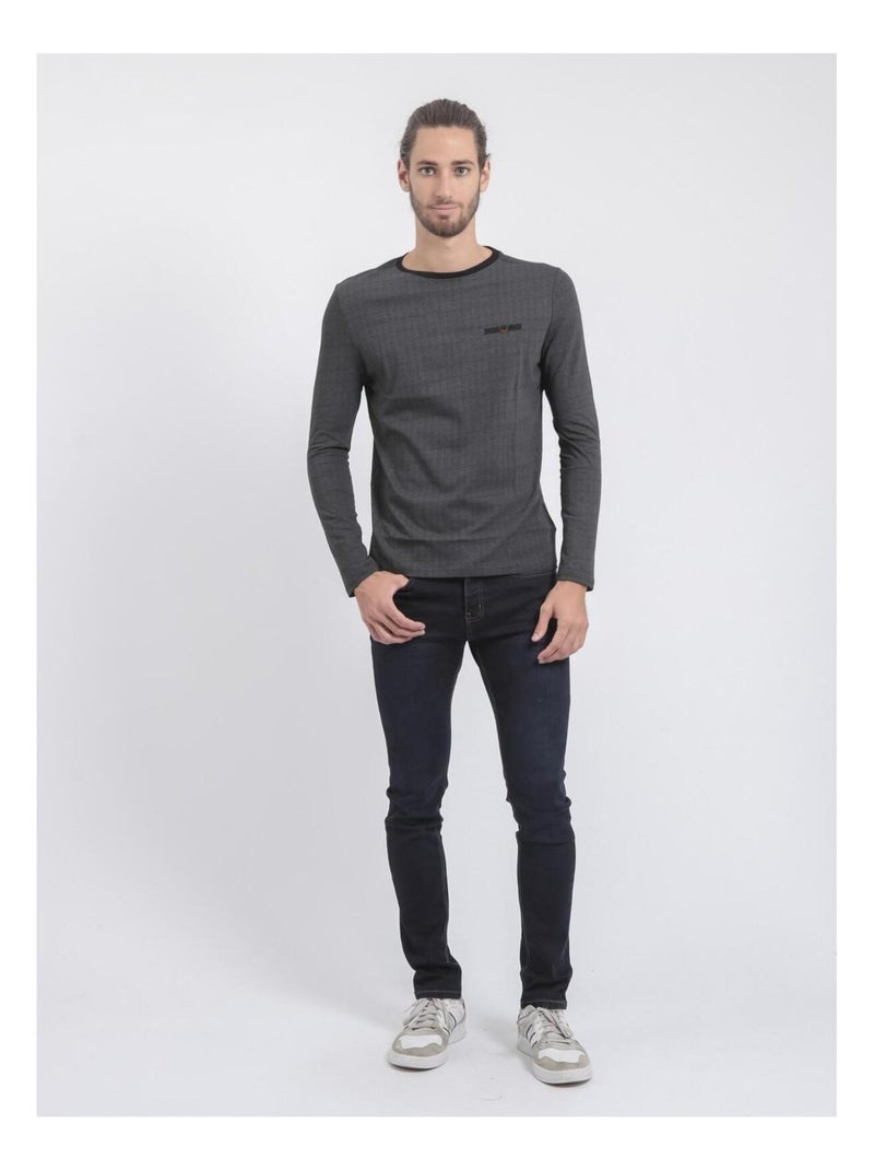 JACOU T-shirt met lange mouwen en ronde hals van puur katoen Zwart - Kiabi