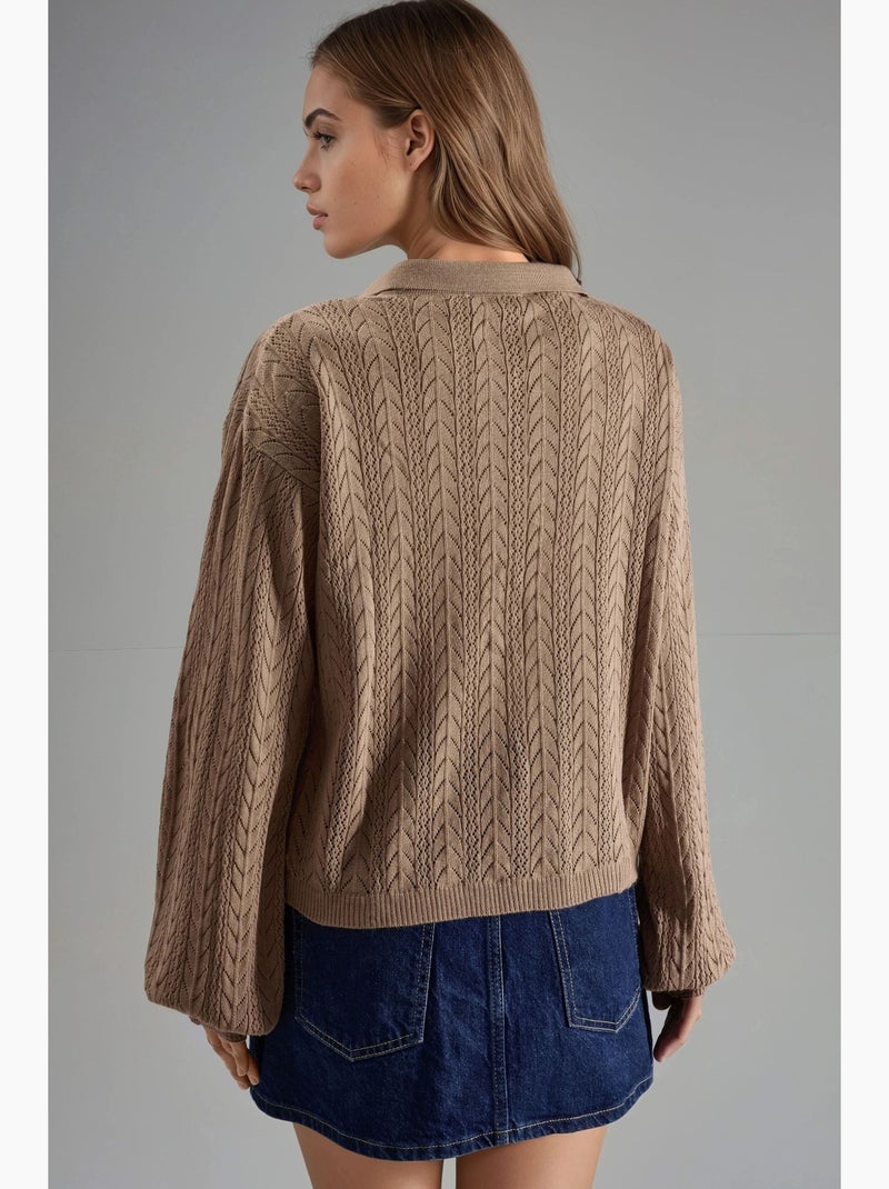 Jacquard cardigan met patroon en knopen my fashion Camel - Kiabi