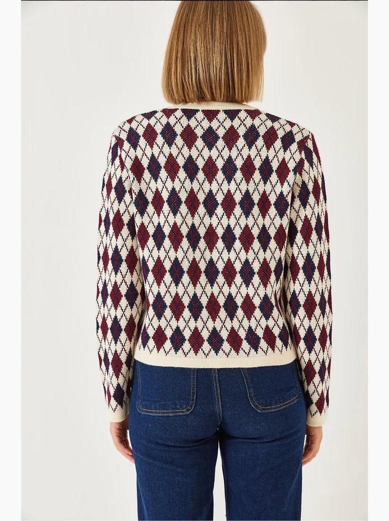 Jacquard gebreid vest met zakken lucci Bordeauxrood - Kiabi