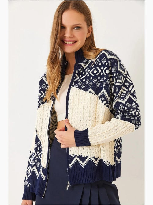 Jacquard gebreide cardigan met rits lucci - Kiabi Jacquard gebreide cardigan met rits lucci - Kiabi