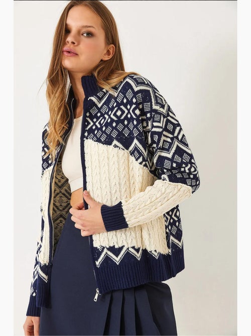 Jacquard gebreide cardigan met rits lucci - Kiabi Jacquard gebreide cardigan met rits lucci - Kiabi